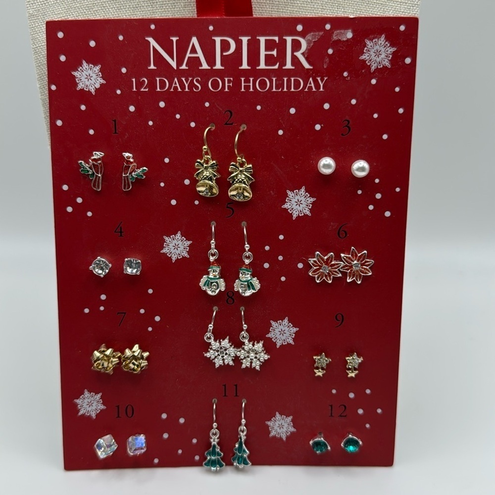 NWT NAPIER 12 DAYS OF HOLIDAY Christmas Holiday 12 Pairs of Earrings Set